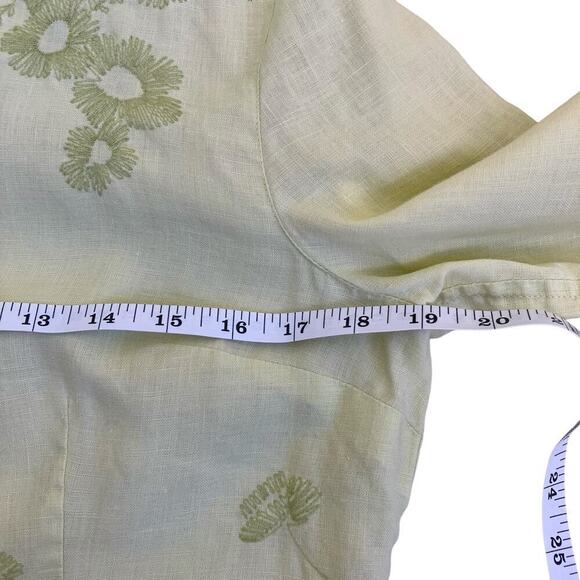 Madison Studio Vtg Y2K Linen Pastel Green Floral Embroidered Button Down Shirt 8 - Picture 12 of 16